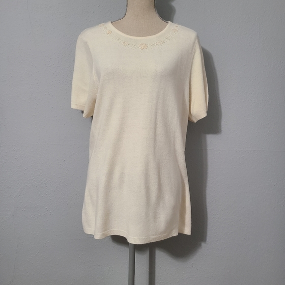 Jaclyn Smith Short‎ Sleeve Sweater Sequin Detail Neckline Vintage Size 1x - Picture 1 of 8